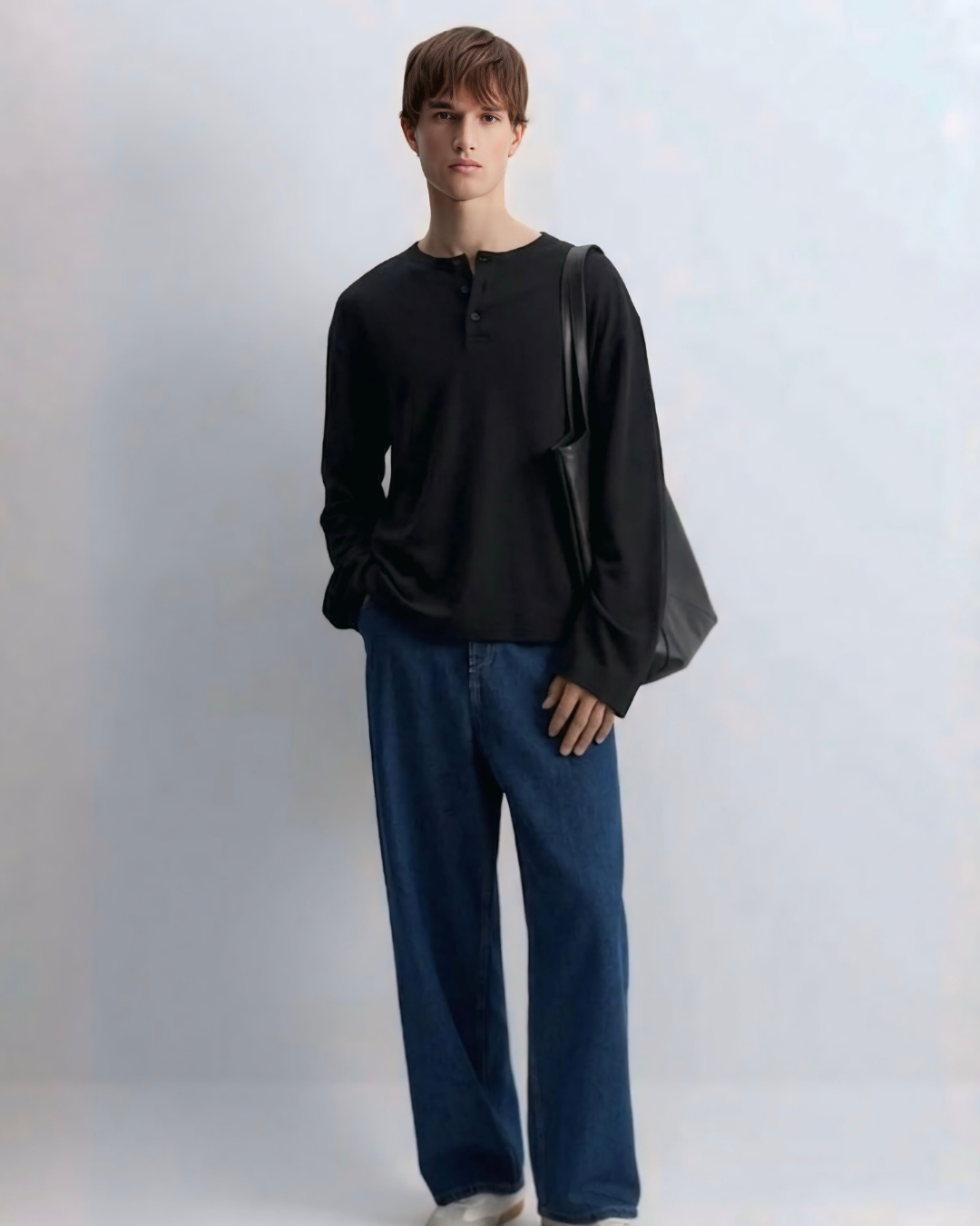 Black Waffle Knit Henley