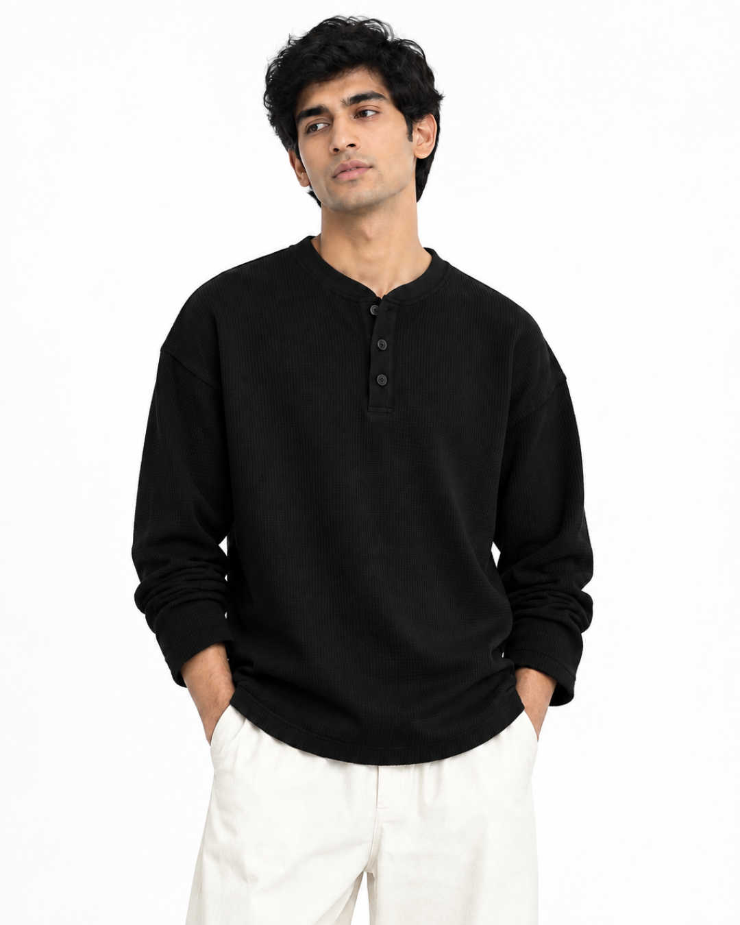 Black Waffle Henley