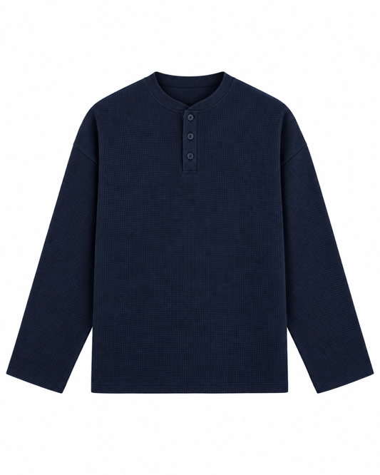 Navy Waffle Henley