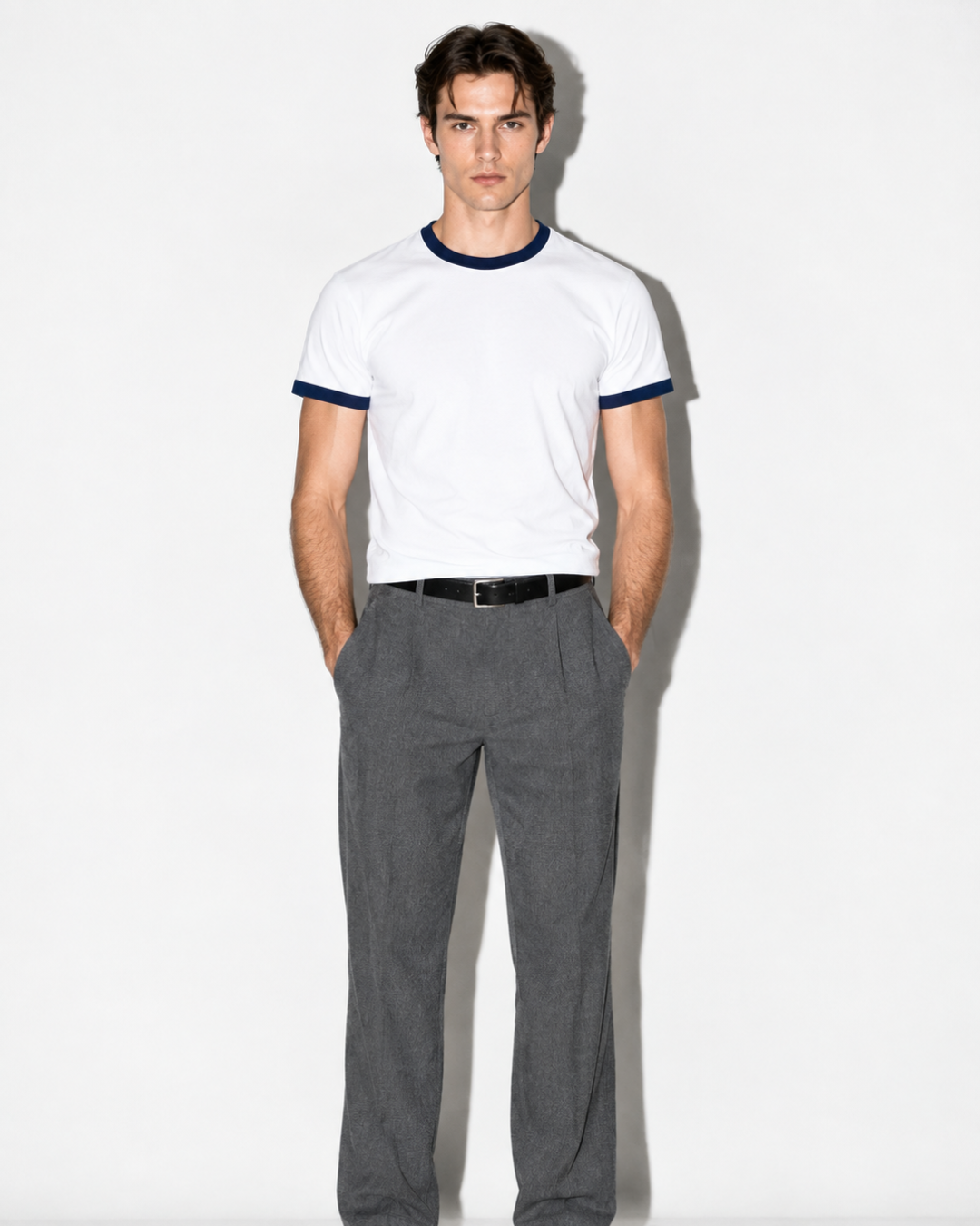 White & Navy Ringer T-Shirt
