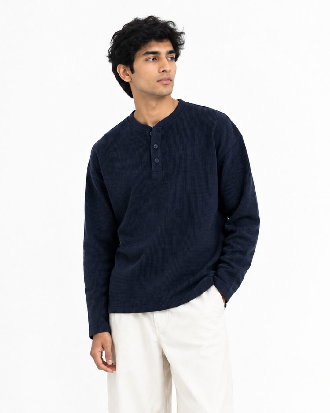 Off White & Navy Henley