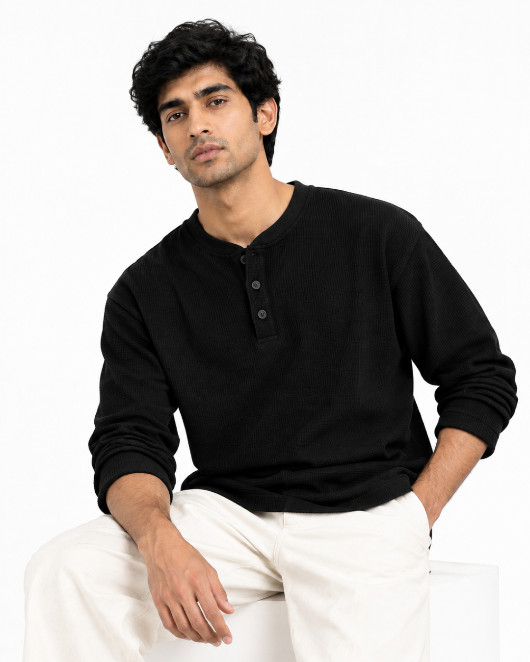 Black Waffle Henley