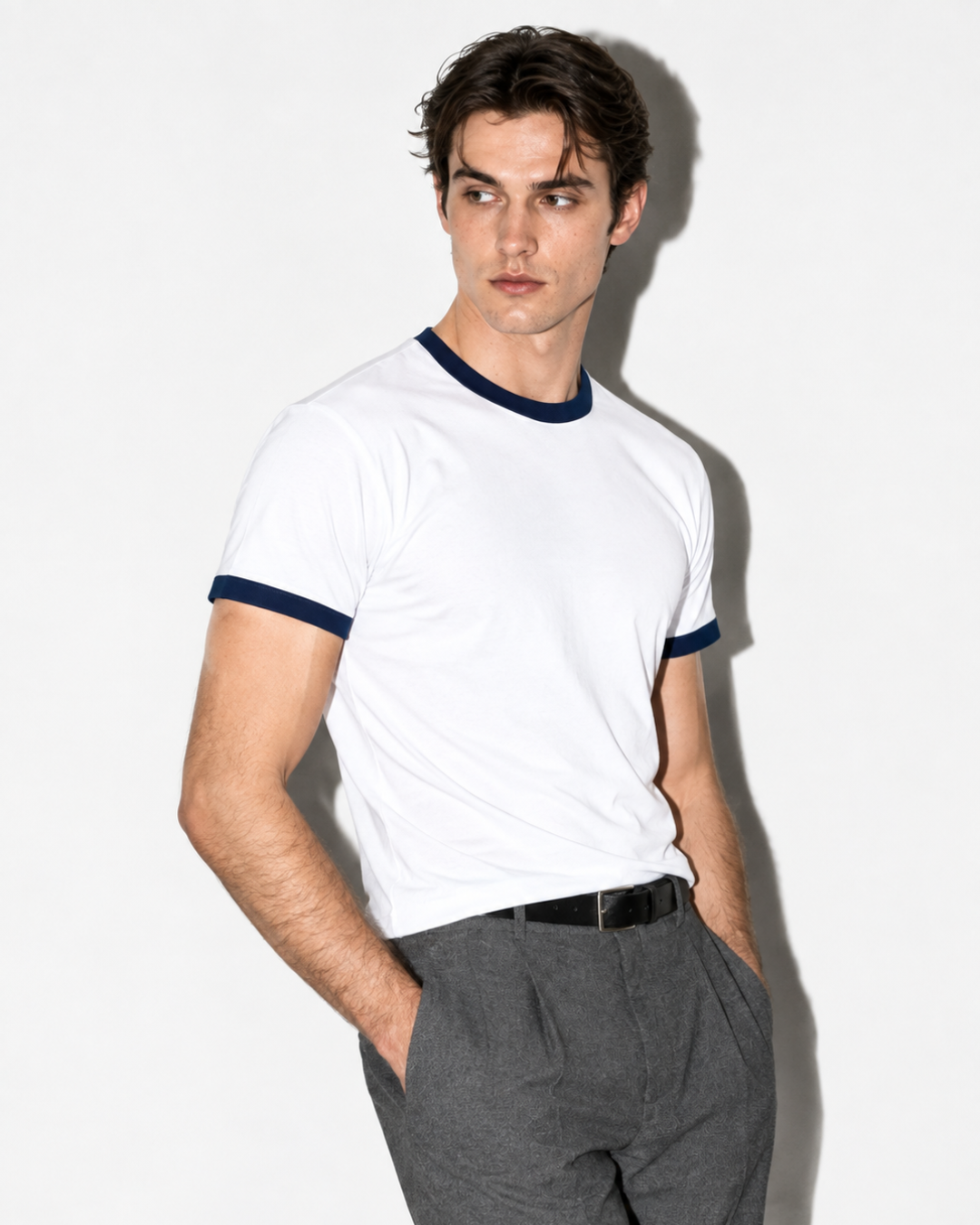 White & Navy Ringer T-Shirt