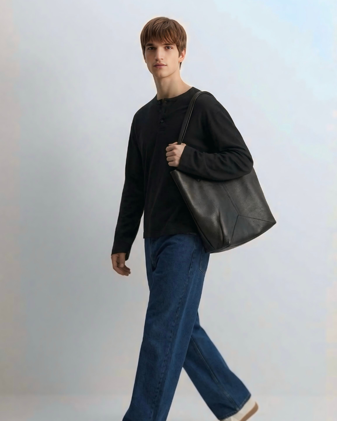Black Waffle Knit Henley