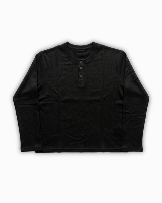 Black Waffle Knit Henley