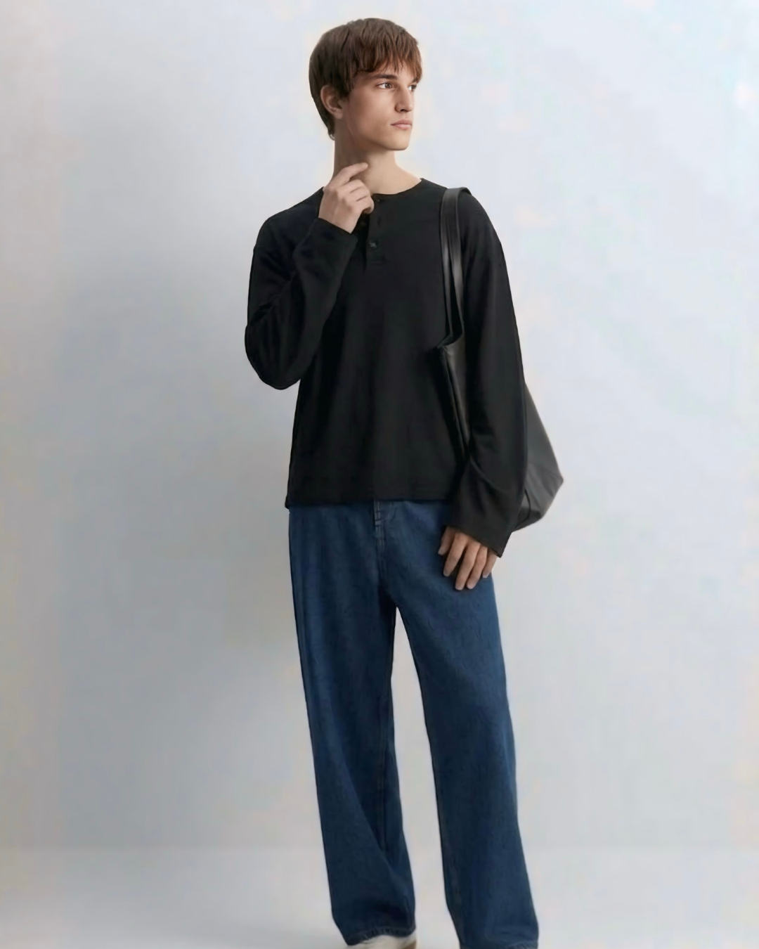 Black Waffle Knit Henley