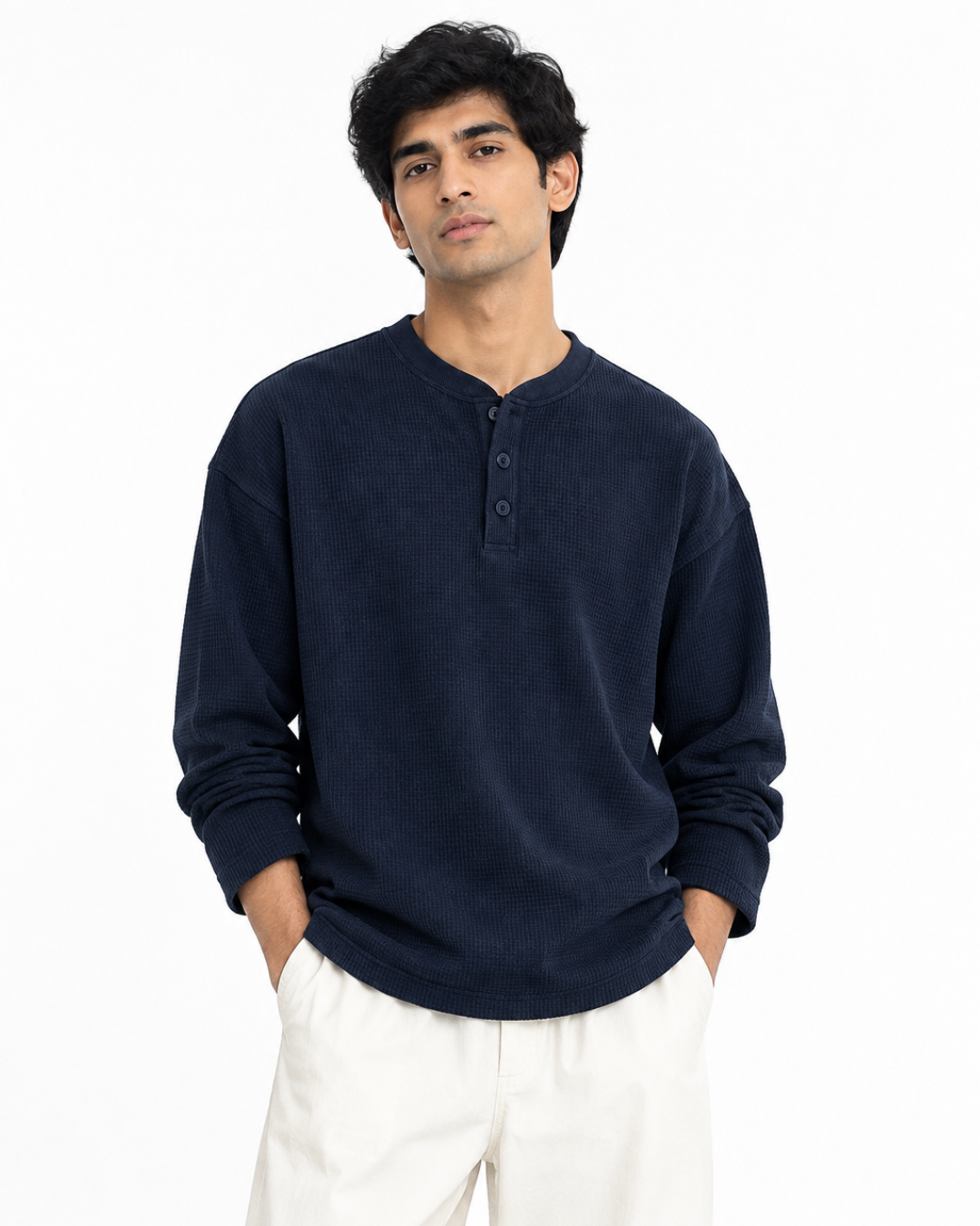 Off White & Navy Henley