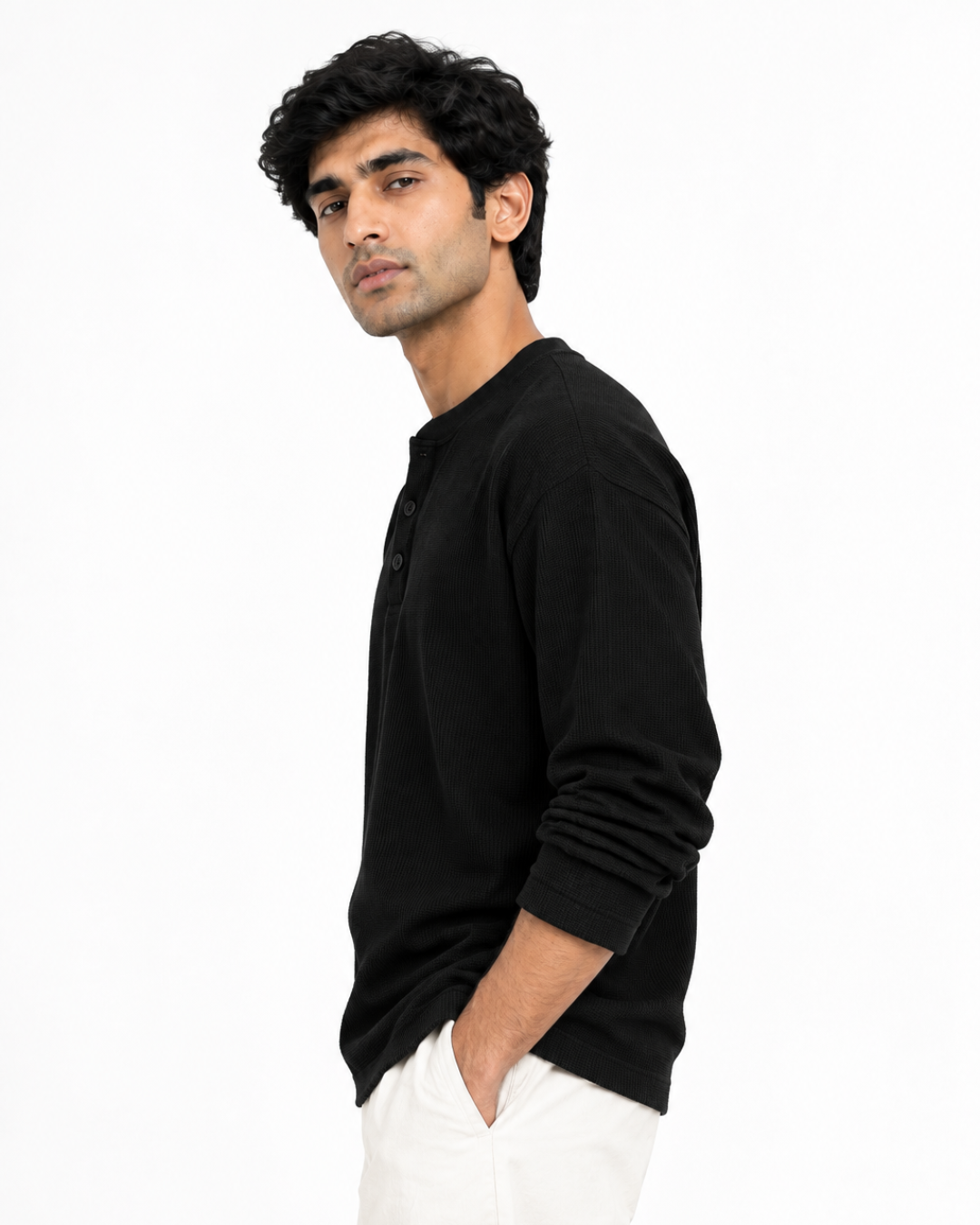 Black Waffle Henley